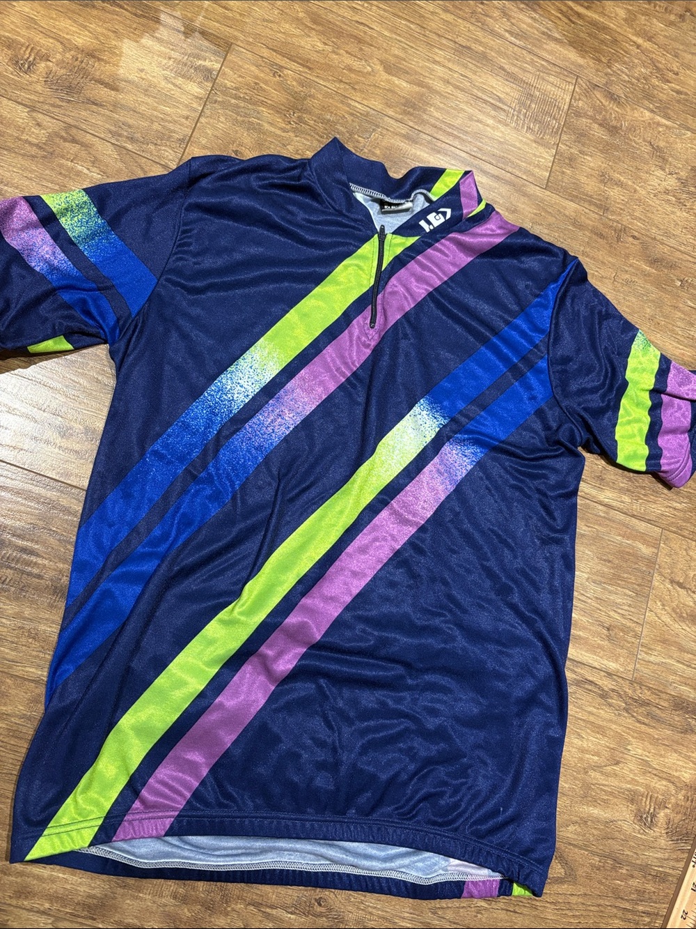 Louis Garneau Navy Cycling Jersey with Neon Green & Purple Stripes